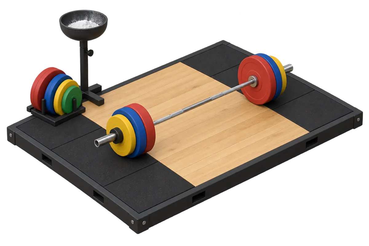 Illustration of a weightlifting platform with a loaded barbell